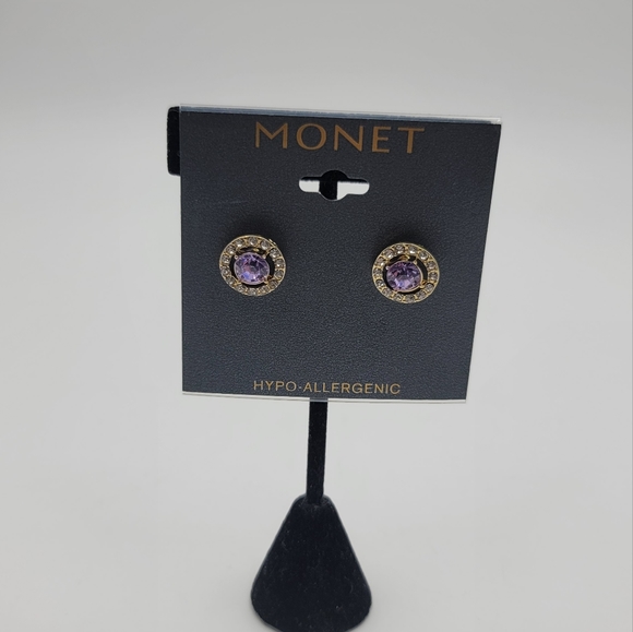 Purple monet hypoallergenic rhinestone earrings - Picture 1 of 4